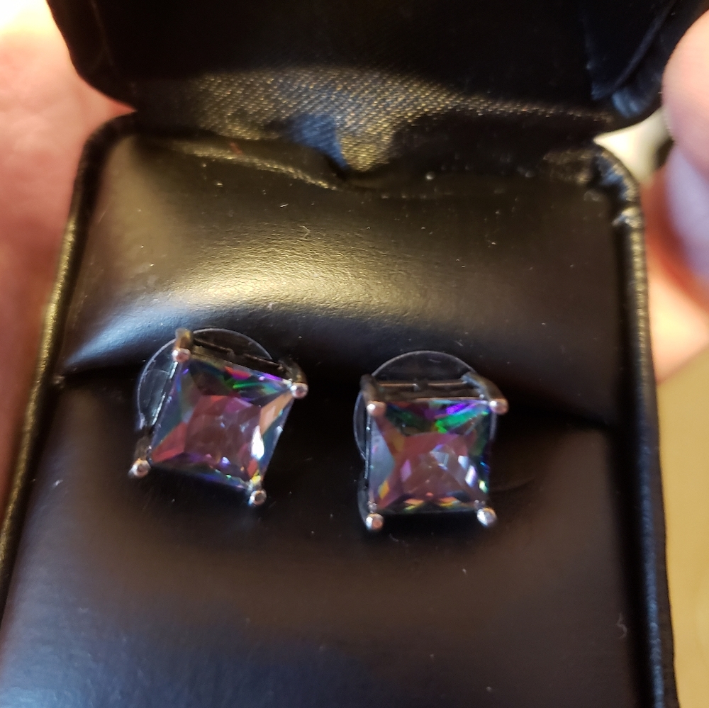 Rainbow topaz stud earrings